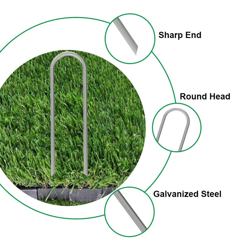 AAGUT 12 Inch Garden Stakes 50 PCS Fence Ground Stake Heavy Duty Yard Landscape Staples Galvanized Tent Spikes 11 Ga Lawn Pins for Dog Fencing  Drip Irrigation Hose  Weed Barrier Fabric  Chicken Wire - Image 3